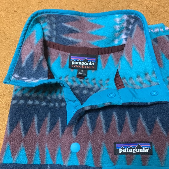 RARE EXC Patagonia Laughing Waters Elwha Blue Synchilla Snap T Fleece Women’s M - Picture 16 of 17